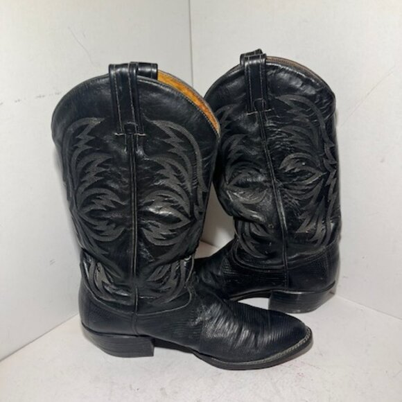 Tony Llama Shoes - Women's Tony Llama Exotic Lizard Leather Black Cowboy Boots Sz 9.5D